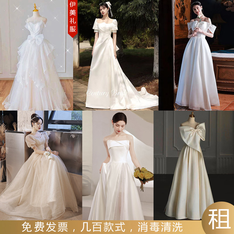 白色出租高端名媛晚礼服宴会年会婚礼新娘服主持人演出艺考简约长