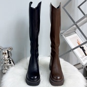 长靴女长筒靴秋冬加绒靴子粗跟高跟10cm增高不过膝小个子高筒靴女