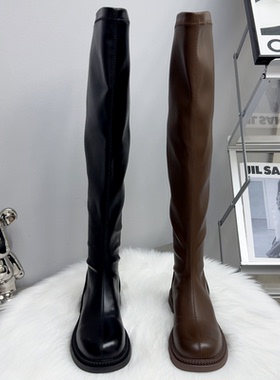 薄底高个子过膝靴女平底百搭高筒骑士靴女后拉链弹力长靴子女神范