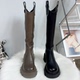 美拉德2025年冬季 长筒靴女早秋后拉链厚底粗腿显瘦加绒高筒靴女子