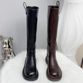 英伦风长筒靴女2025年冬季 加绒保暖弹力瘦瘦靴雅丹风高筒骑士长靴