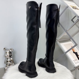 2025年新款女秋冬美拉德风过膝靴平底大码长靴弹力后拉链骑士靴女