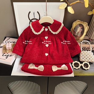 小童网红套装洋气2025新款加绒时髦炸街韩范女童装女宝过年服新装