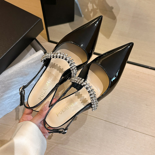 通勤职业高跟鞋性感御姐风漆皮