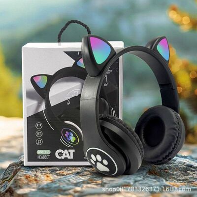 新品跨境 STN-28M发光猫耳朵头戴式蓝牙无线插卡手机游戏  模型机