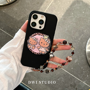 DWI STUDIO少女心豹纹磁吸kt支架链条挂绳手机壳16promax全包按键适用苹果15proiPhone17promax液态硅胶壳14