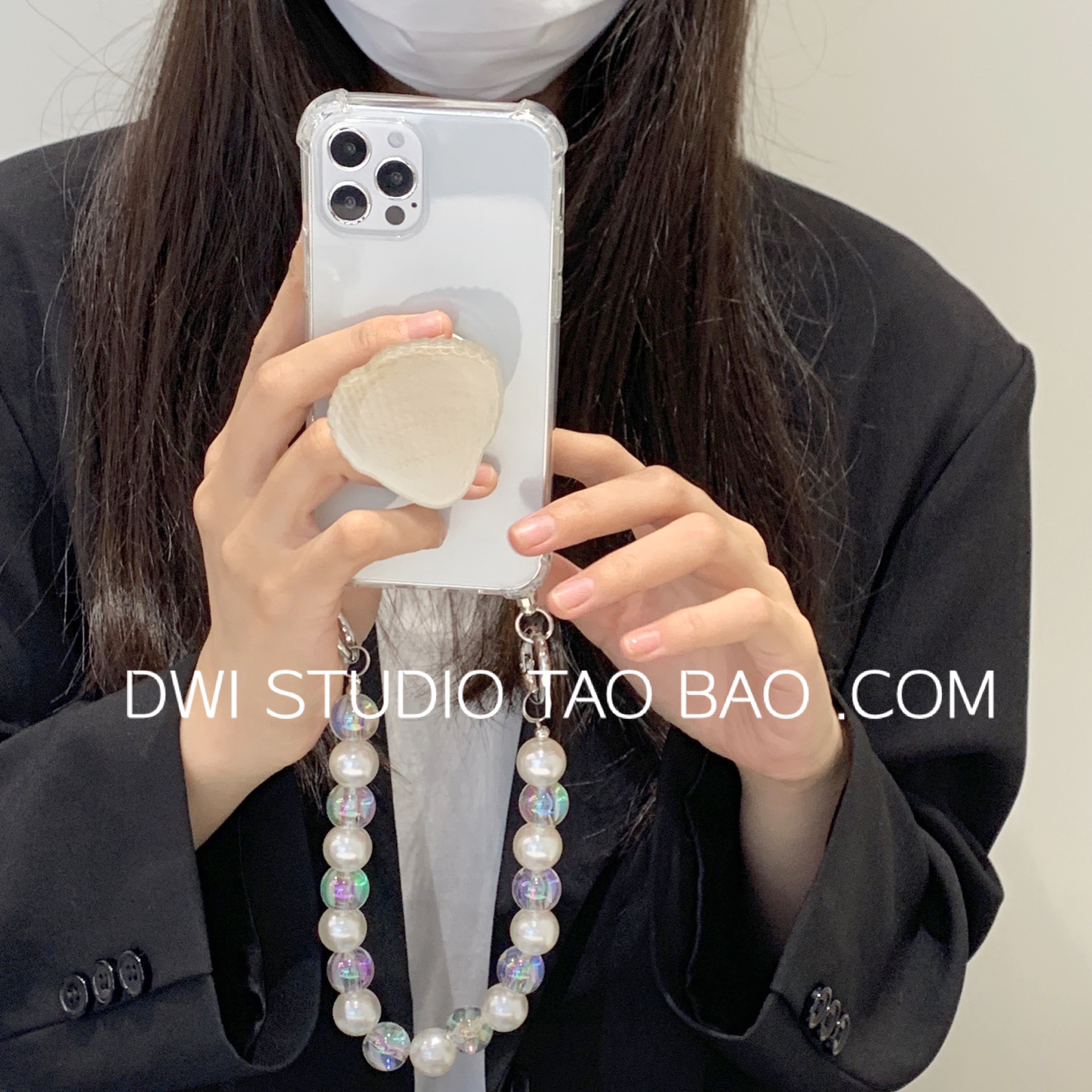 ins气质珍珠链条适用苹果贝壳