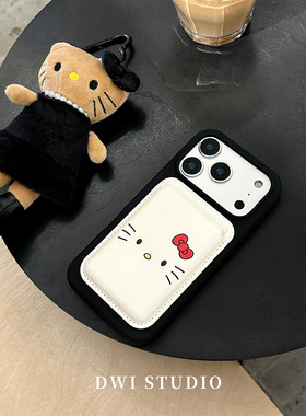 DWI STUDIO简约ins插卡Kitty磁吸卡包手机壳17promax全包AI按键适用苹果16promaxiPhone16液态硅胶壳15/14