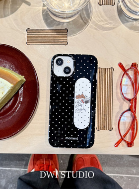 DWI STUDIO趣味波点创可贴斑点狗推拉支架手机壳适用iPhone17promax新款韩系16promax/14pro女生16/15