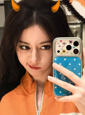 DWI STUDIO明星迪丽热巴同款蓝色波点手机壳17promax适用苹果16promaxiPhone16壳15/14
