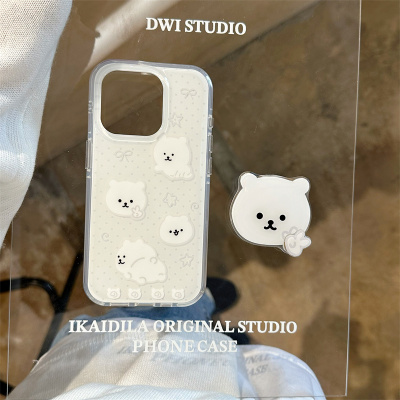 可爱圆边波点小熊转转支架手机壳