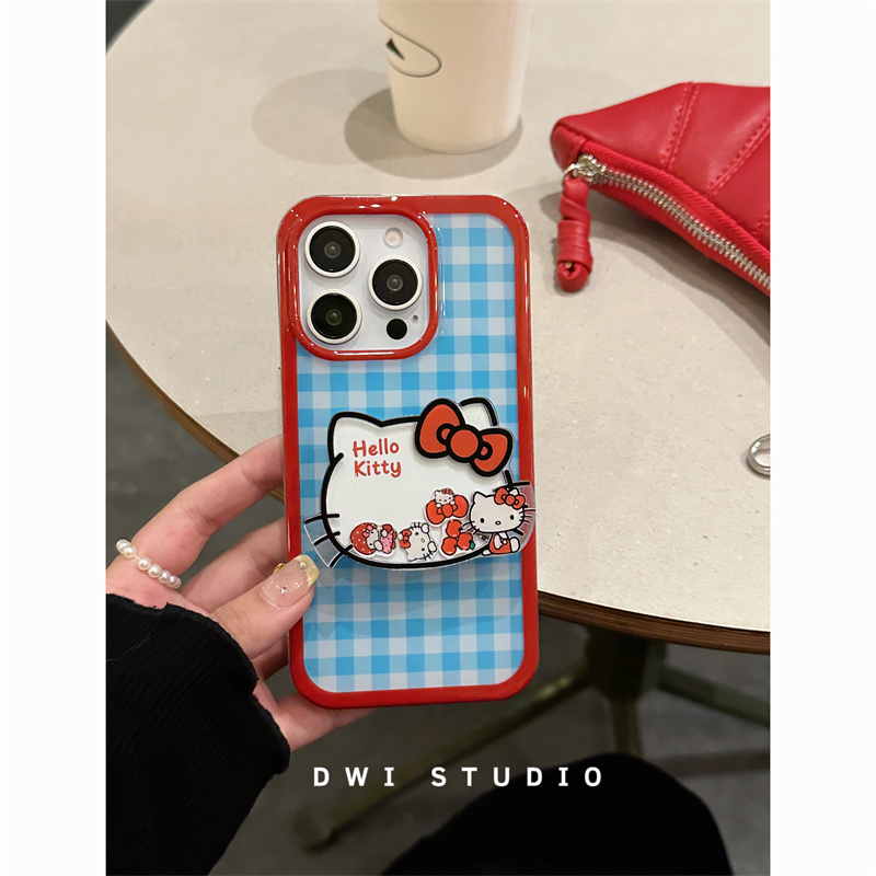 复古红蓝撞色Kitty摇摇乐手机壳
