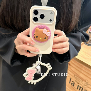 DWI STUDIO秋冬奶白Kitty挂绳磁吸手机壳17promax全包AI按键适用苹果16promaxiPhone16液态硅胶壳15/14
