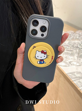 DWI STUDIO高级灰碳灰黄Kitty磁吸挂绳手机壳16promax全包AI按键适用苹果17promax硅胶iPhone16/14女生15pro