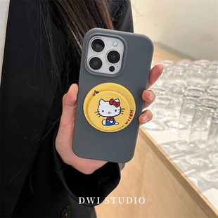 DWI STUDIO高级灰碳灰黄Kitty磁吸挂绳手机壳16promax全包AI按键适用苹果17promax硅胶iPhone16/14女生15pro