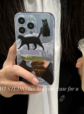 小众ins氛围感黑猫咪手机壳17pro适用苹果14promax/12iPhone13软15Pro全包软壳16promax保护壳17promax