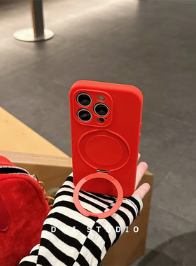 DWI STUDIO新年红色纯色液态硅胶支架手机壳16promax/14适用苹果15pro/17promax/13新款iPhone16全包
