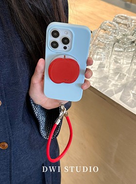DWI STUDIO韩系红苹果撞色液态硅胶磁吸支架手机壳17promax/14适用苹果15pro/16promax/13挂绳iPhone16壳