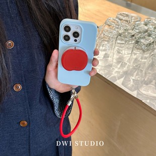 DWI STUDIO韩系红苹果撞色液态硅胶磁吸支架手机壳17promax/14适用苹果15pro/16promax/13挂绳iPhone16壳