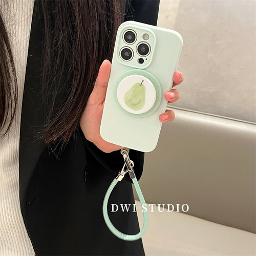 薄荷绿梨子磁吸挂绳手机壳