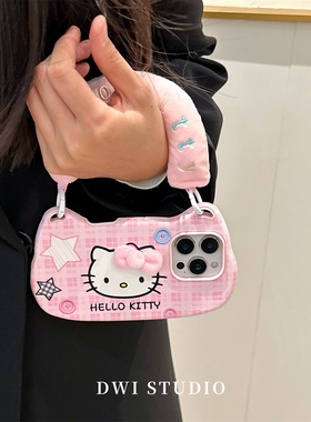 DWI STUDIO秋冬可爱手提包包Kitty挂绳手机壳17promax适用苹果16promaxiPhone16壳15/14
