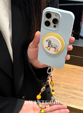 DWI STUDIO韩系黄蓝撞色雨衣小狗磁吸挂绳手机壳17promax全包AI按键适用苹果16promax液态硅胶壳15/14