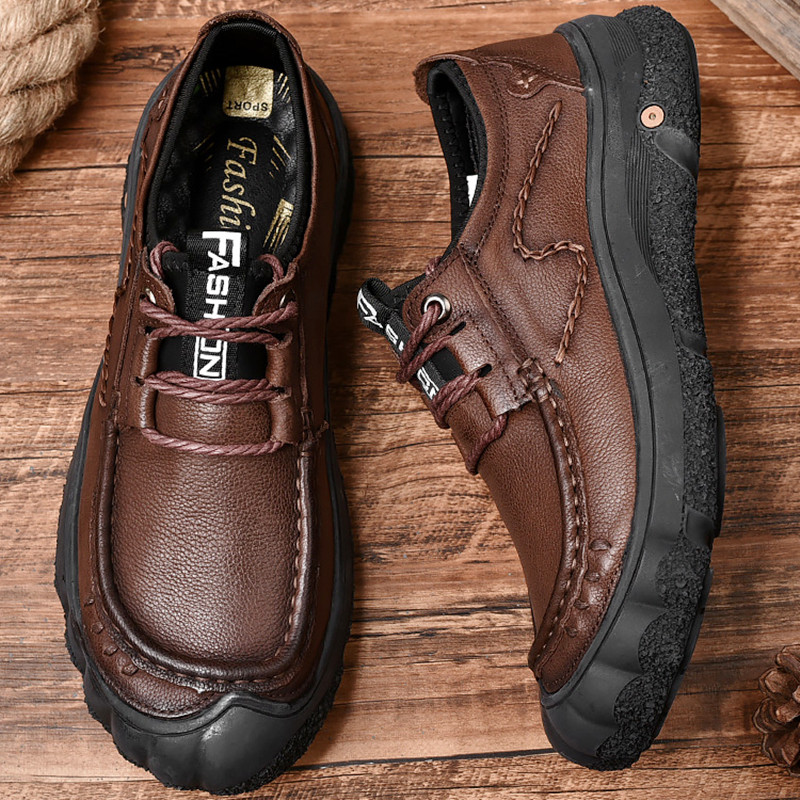 西门塔公牛男鞋秋季真皮圆头软底户外工装鞋软底商务休闲皮鞋男