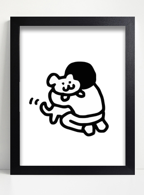 拥抱狗狗简笔画儿童房手工实木装饰画带框卧室ins治愈系挂画摆件