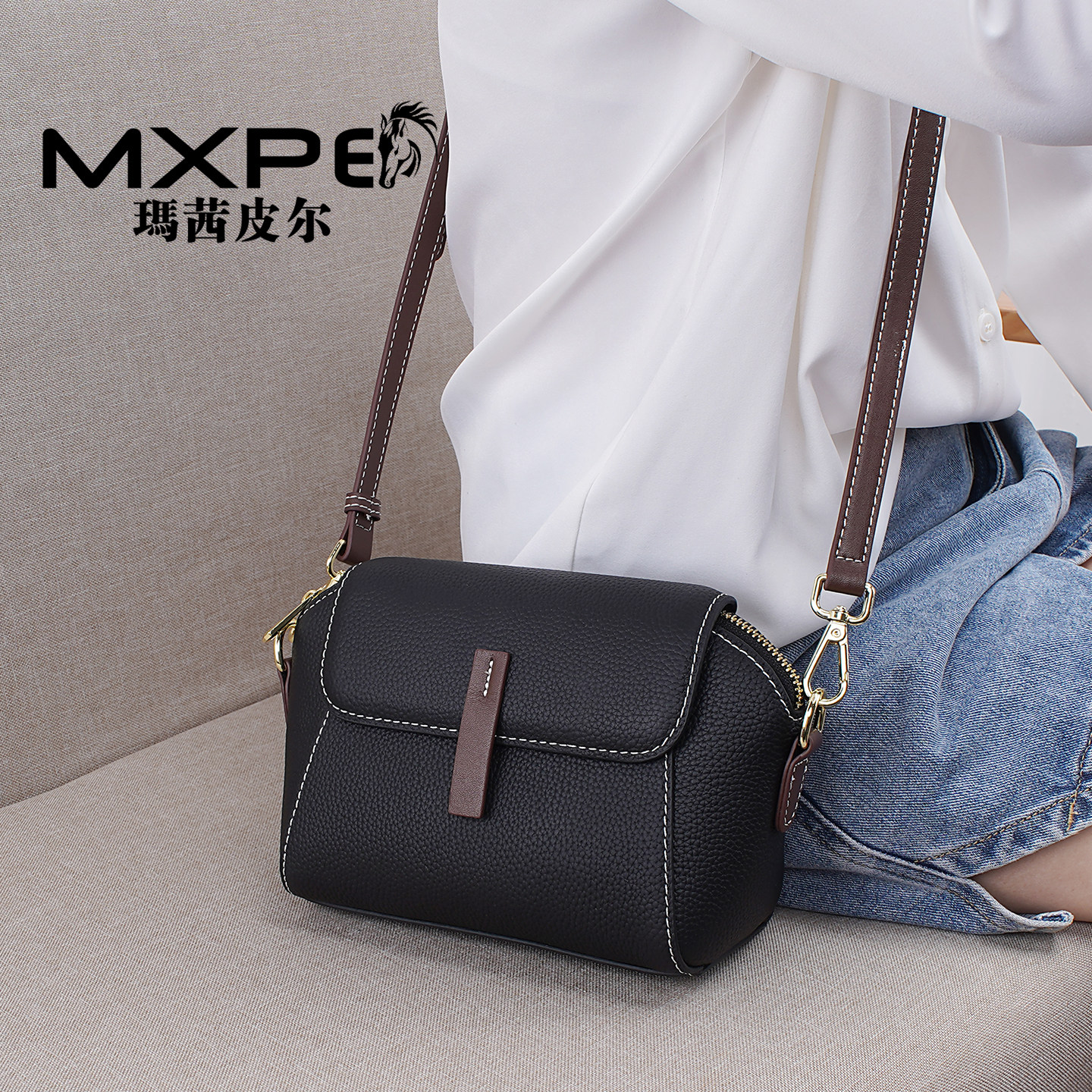 玛茜皮尔真皮女包2026年新款时尚百搭单肩斜挎包中年妈妈包贝壳包