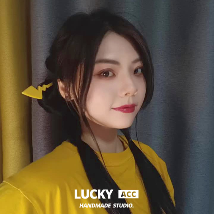 十万伏特~皮卡丘尾巴发簪夹子头饰发夹韩国橙色饰品cos拍照发饰女