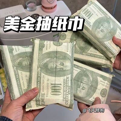 抖音同款美式抽纸创意印花金钱纸巾加厚随身手帕纸恶搞美金抽纸