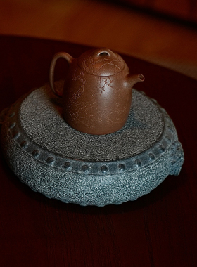 尚古石器青石双面兽头鼓钉