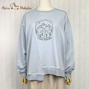 花木马春秋新品 女1U25105 植绒印花卫衣宽松显瘦圆领套头衫