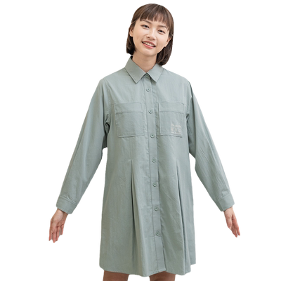 花木马春夏女装衬衫式长袖连衣裙