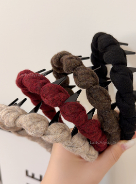 羊毛质感~麻花波浪带齿发箍增高颅顶防滑头箍齿梳洗脸压发发卡