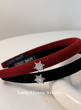 雪花钻发箍 亮闪闪丝绒头箍 韩版高级感细款压发复古水钻新年