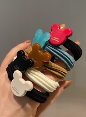 2023冬季新款金标印字醋酸米奇头发圈简约高级感卡通头绳毛巾圈女