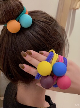 荧光色大球头绳 双股发圈 少女拼色高弹力加粗款打结皮筋韩国