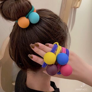 荧光色大球头绳 双股发圈 少女拼色高弹力加粗款打结皮筋韩国