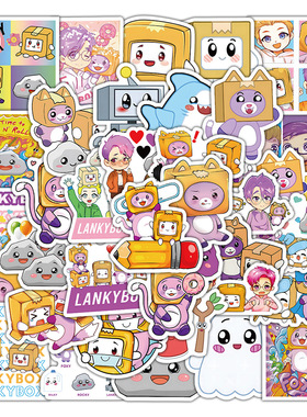 60张跨境新款可爱Lankybox个性涂鸦贴纸汽车行李箱水杯贴纸批发