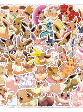 50张跨境新款眼睛伊布Eevee卡通涂鸦贴纸汽车行李箱水杯贴纸批发