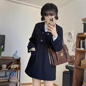 学院风毛呢外套女牛角扣中长款 秋冬保暖夹棉加厚绀色JK大衣