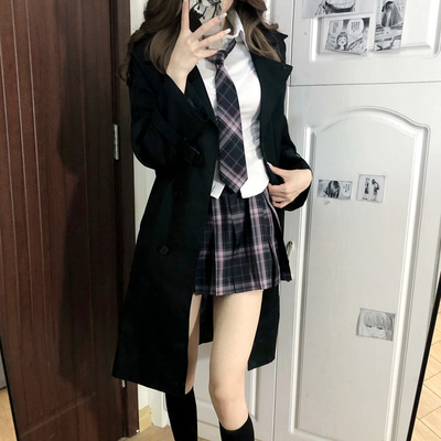 中长款学院风JK制服外套黑色风衣