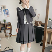 学院风jk西装 原创日系校供感优雅制服裙套装 女无领深灰小西服外套