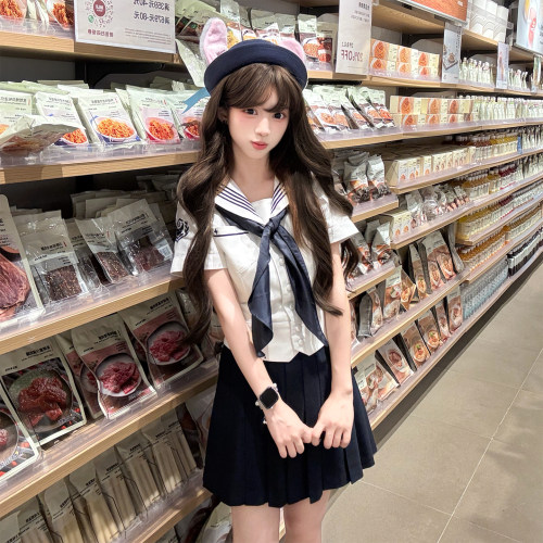 日系JK水手服女夏季短袖百褶套装