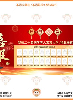 高考庆祝海报设计素材PSD格式红色金榜题名升学喜报模板
