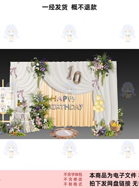公主风生日派对背景设计素材PSD格式花朵装饰白色简约风格