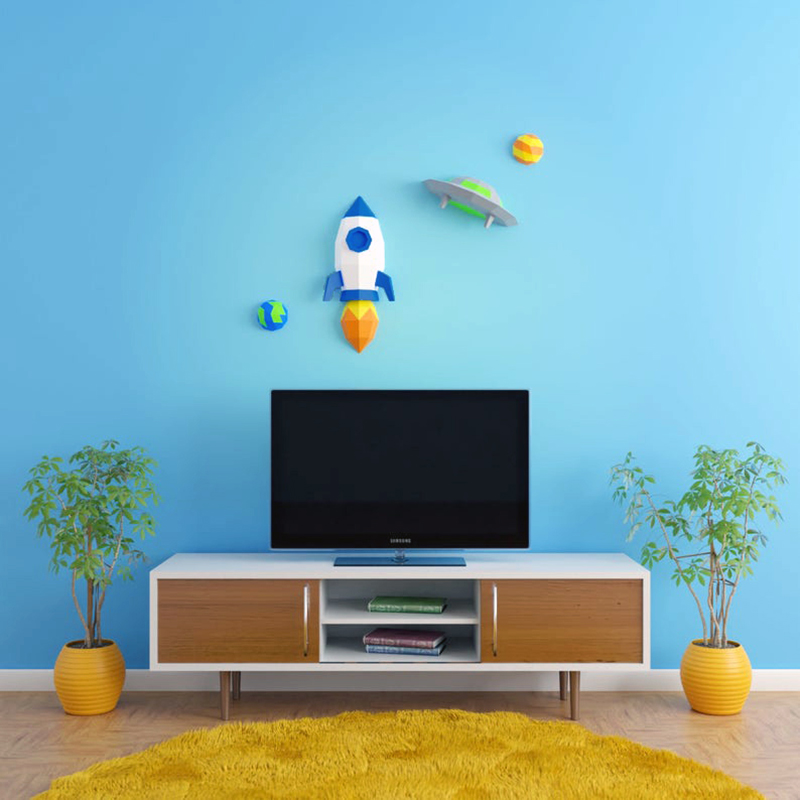 太空星球火箭飞碟纸艺模型墙壁