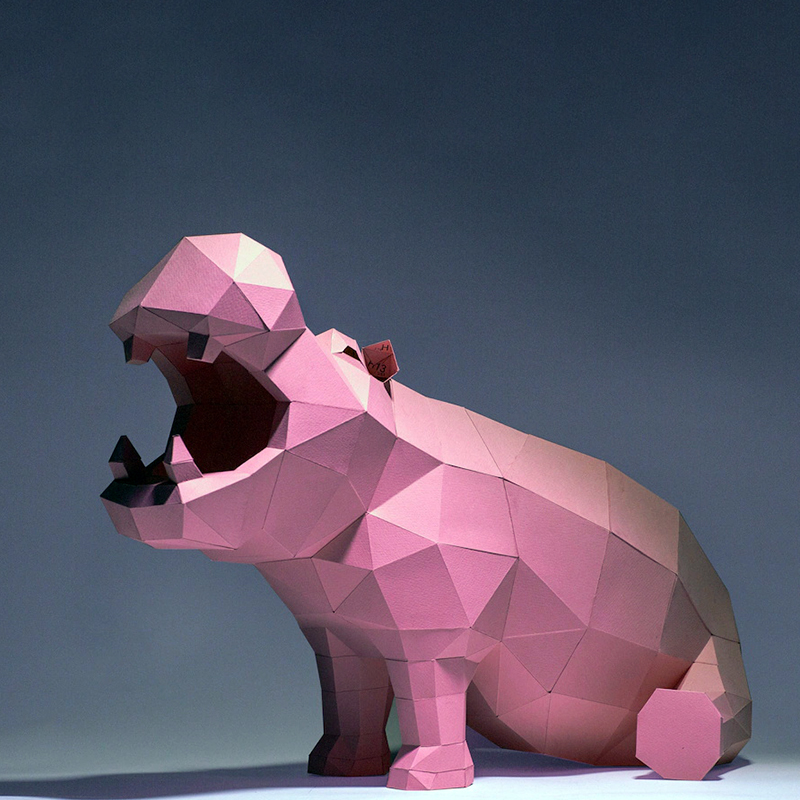 42厘米高 河马可爱动物艺术原创简约DIY现代手工纸模型装饰摆件