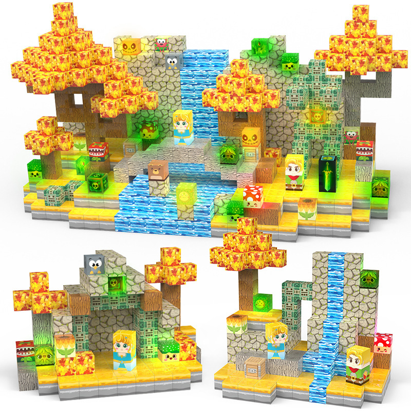 厂家货源MC灯光磁力积木套装200pcs磁力方块2cm公主与勇士diy